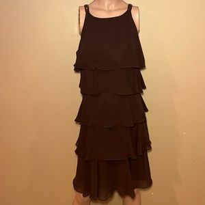 S.L. Fashion Brown Midi Dress With Copper Sequin Straps. Size: 14